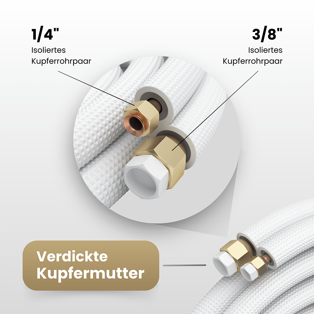 Kältebringer® 1-15m Kältemittelleitung 1/4“ + 3/8" Montage-Set für Split-Klimaanlage (4-adrig)